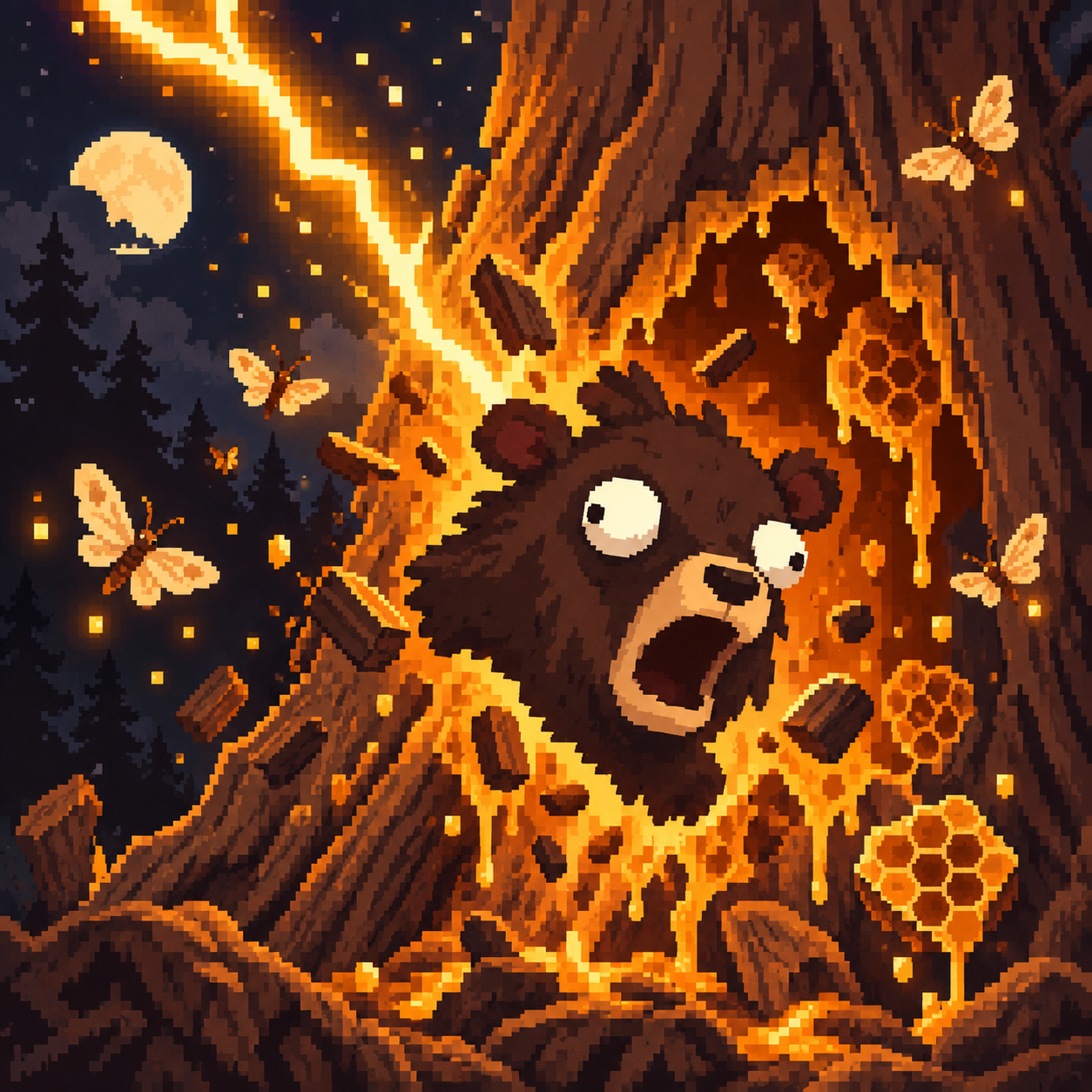 Lightning awakens BERR inside an ancient honey tree