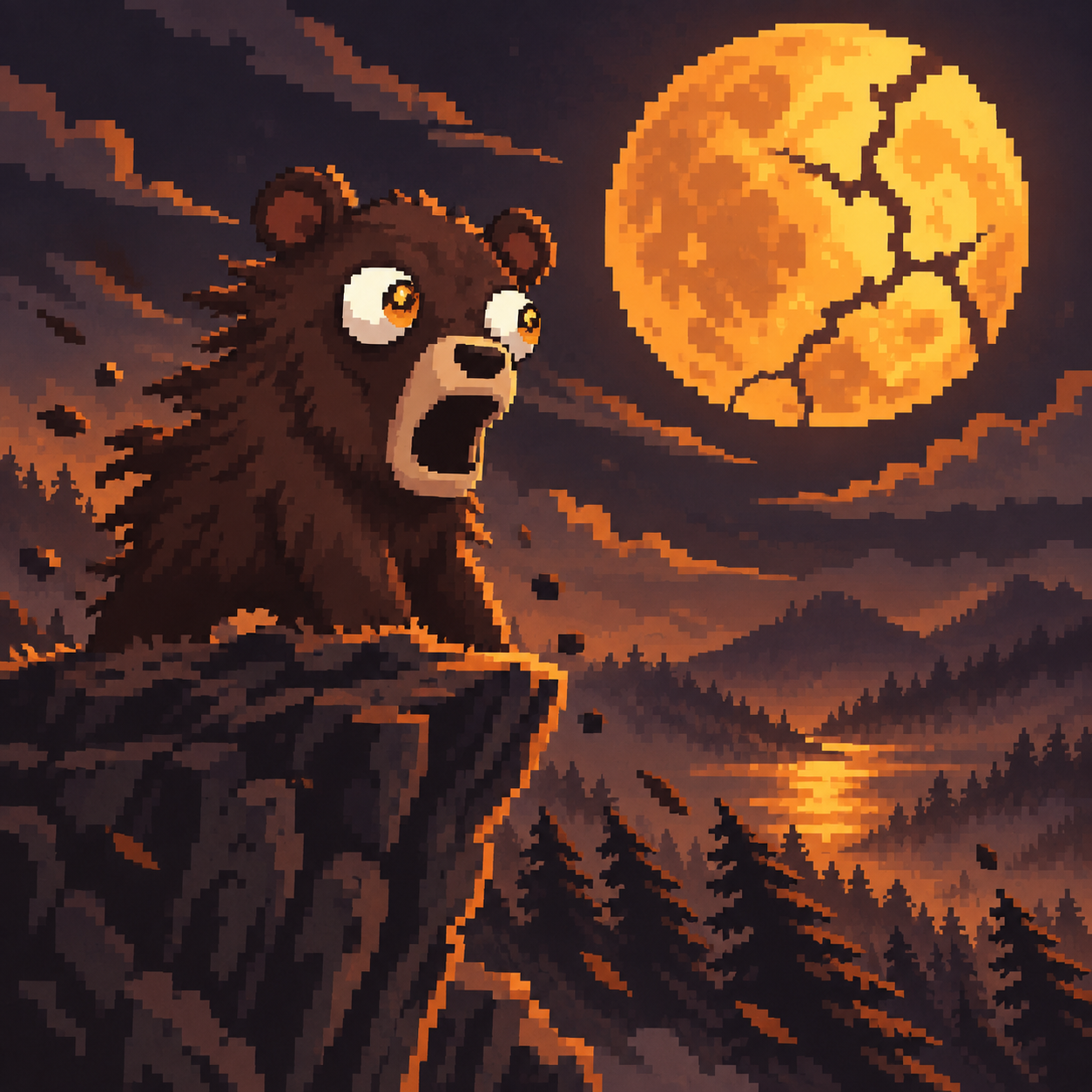 BERR watches over Panicwood beneath a cracked moon