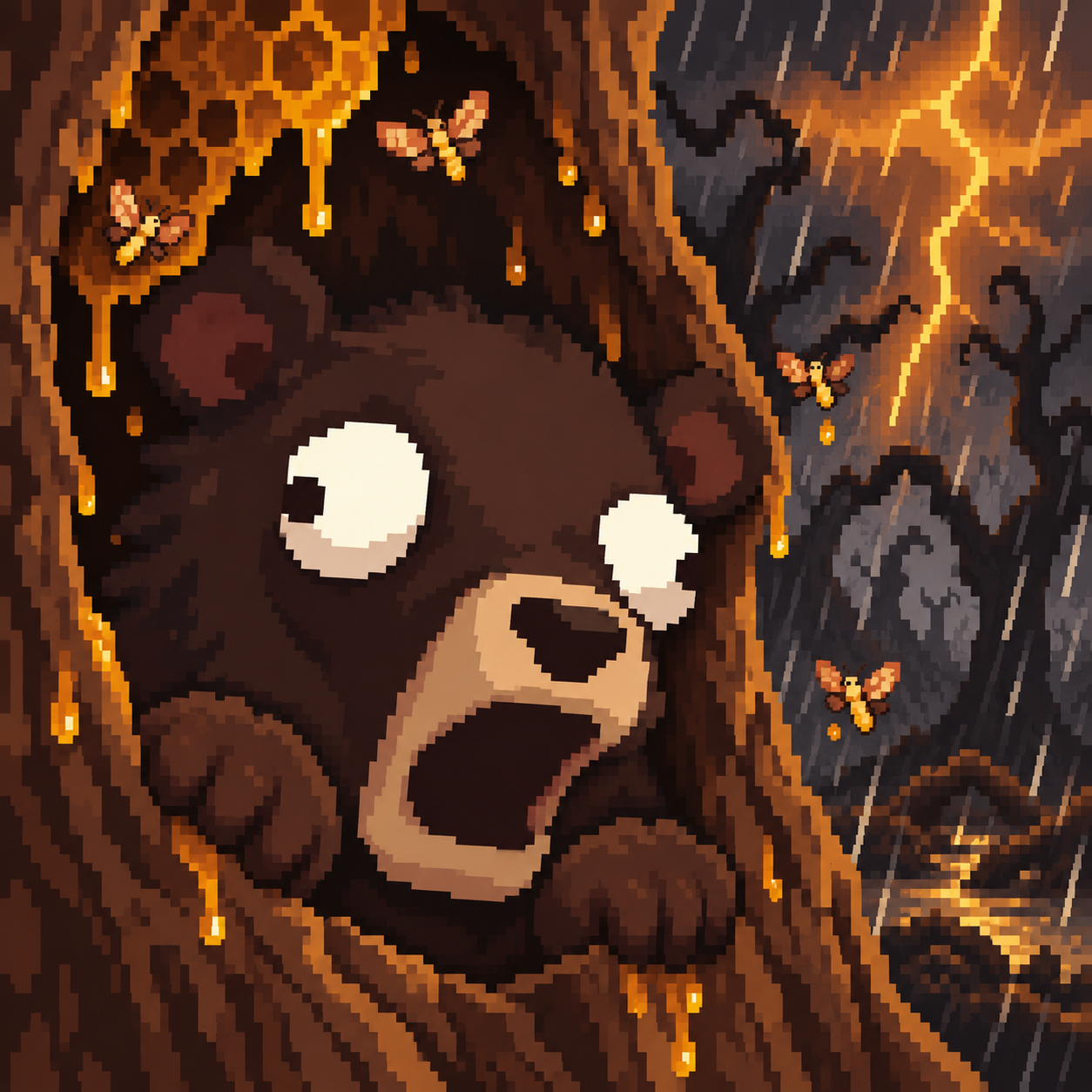 BERR hiding inside the Honeyheart Tree during a storm